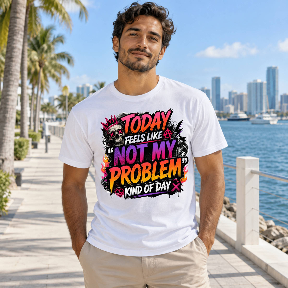 Not My Problem Tee - Retro Skull Graphic Tee, 'Today Feels Like A Not My Problem Kind Of Day'