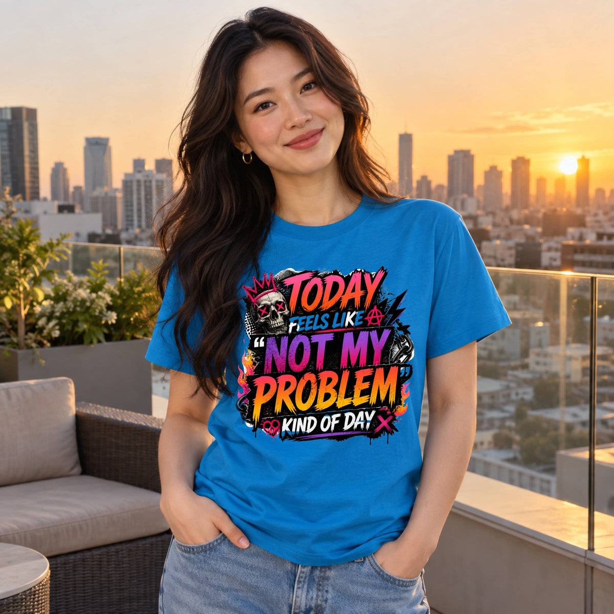 Not My Problem Tee - Retro Skull Graphic Tee, 'Today Feels Like A Not My Problem Kind Of Day'