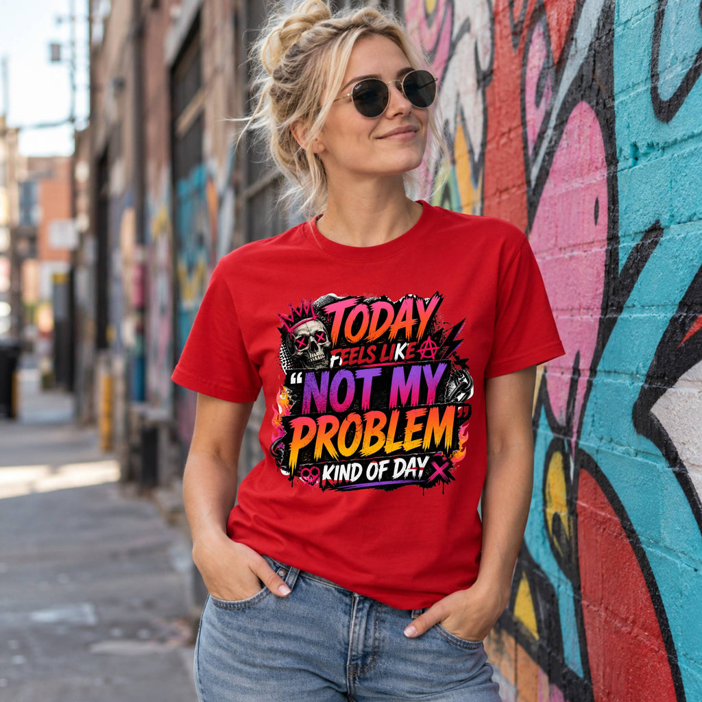 Not My Problem Tee - Retro Skull Graphic Tee, 'Today Feels Like A Not My Problem Kind Of Day'