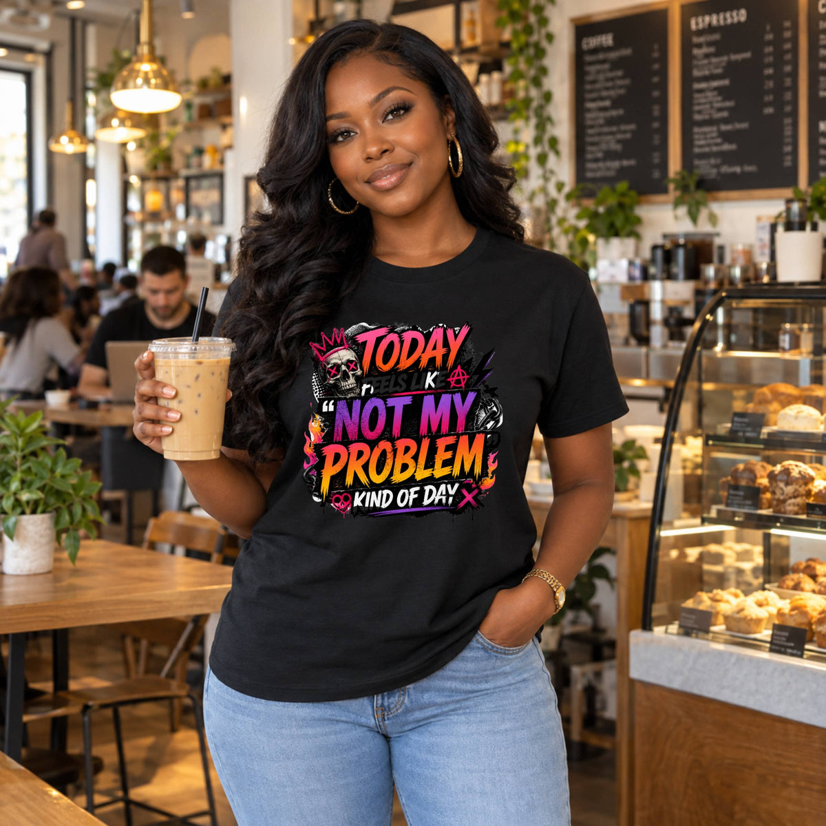 Not My Problem Tee - Retro Skull Graphic Tee, 'Today Feels Like A Not My Problem Kind Of Day'