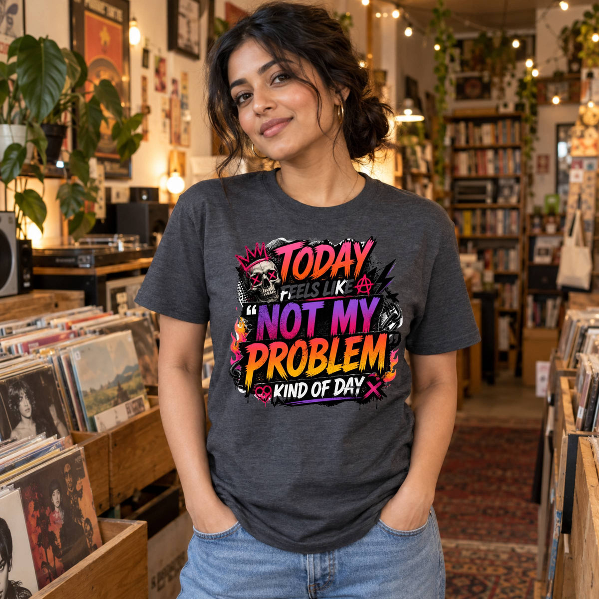 Not My Problem Tee - Retro Skull Graphic Tee, 'Today Feels Like A Not My Problem Kind Of Day'