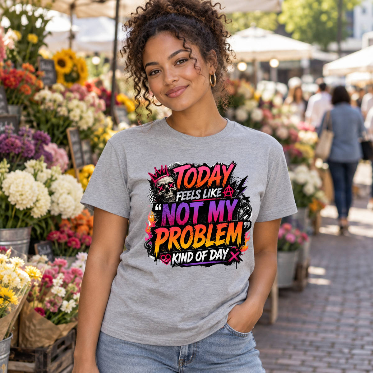 Not My Problem Tee - Retro Skull Graphic Tee, 'Today Feels Like A Not My Problem Kind Of Day'