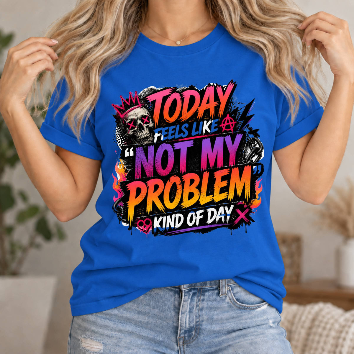Not My Problem Tee - Retro Skull Graphic Tee, 'Today Feels Like A Not My Problem Kind Of Day'