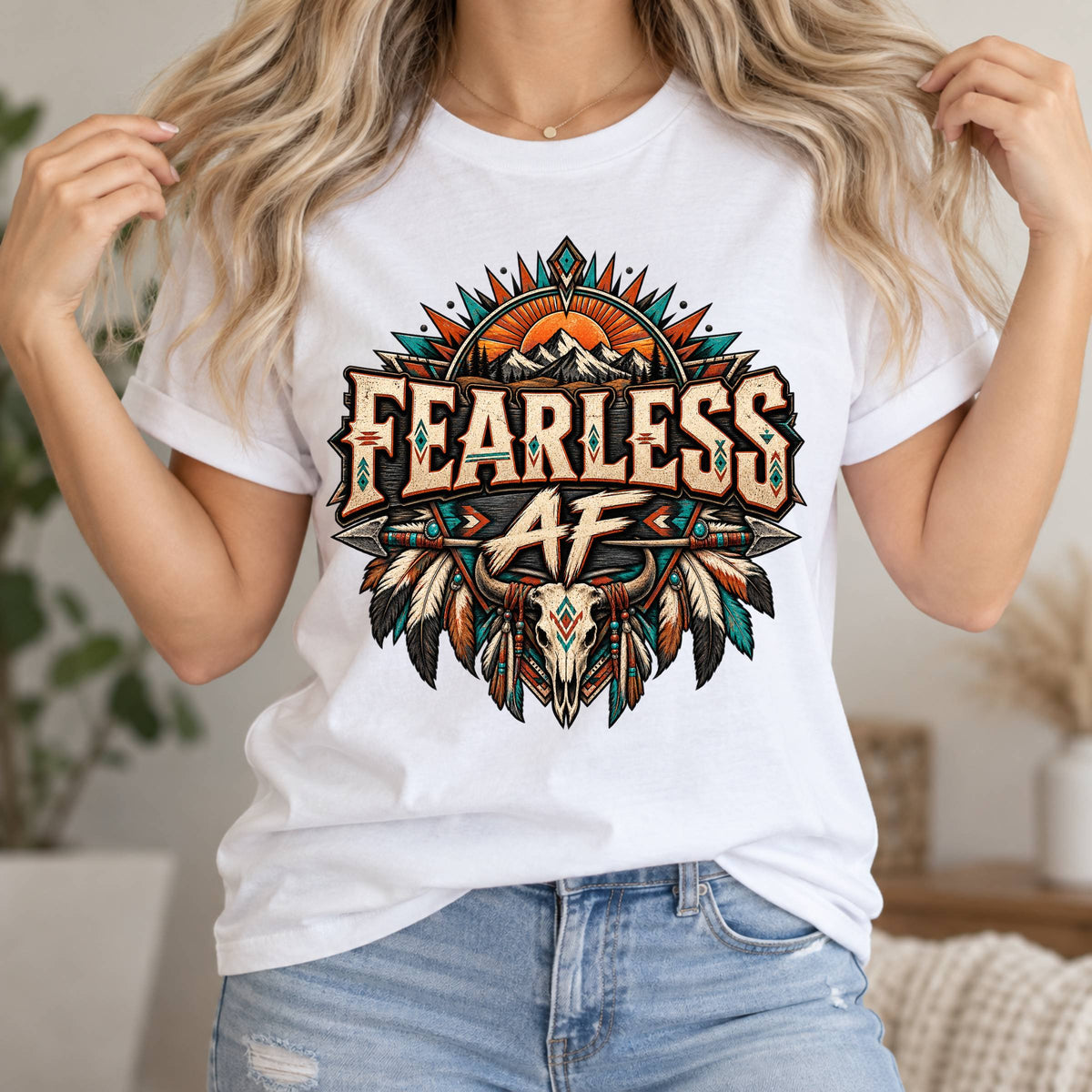 Fearless AF Graphic T-Shirt — Bold Western Skull Design