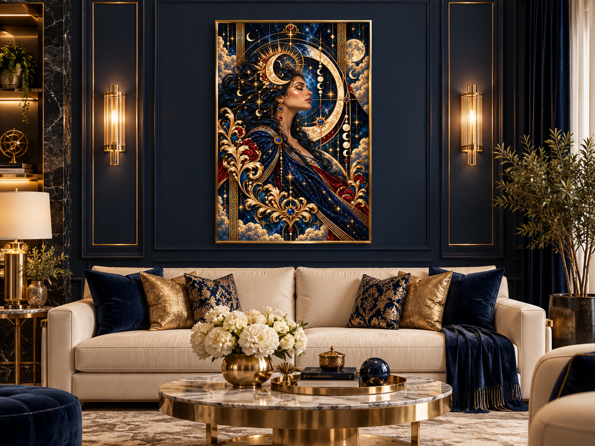 NYX Celestial Goddess Canvas Print – Luxury Moonlit Mythology Wall Art