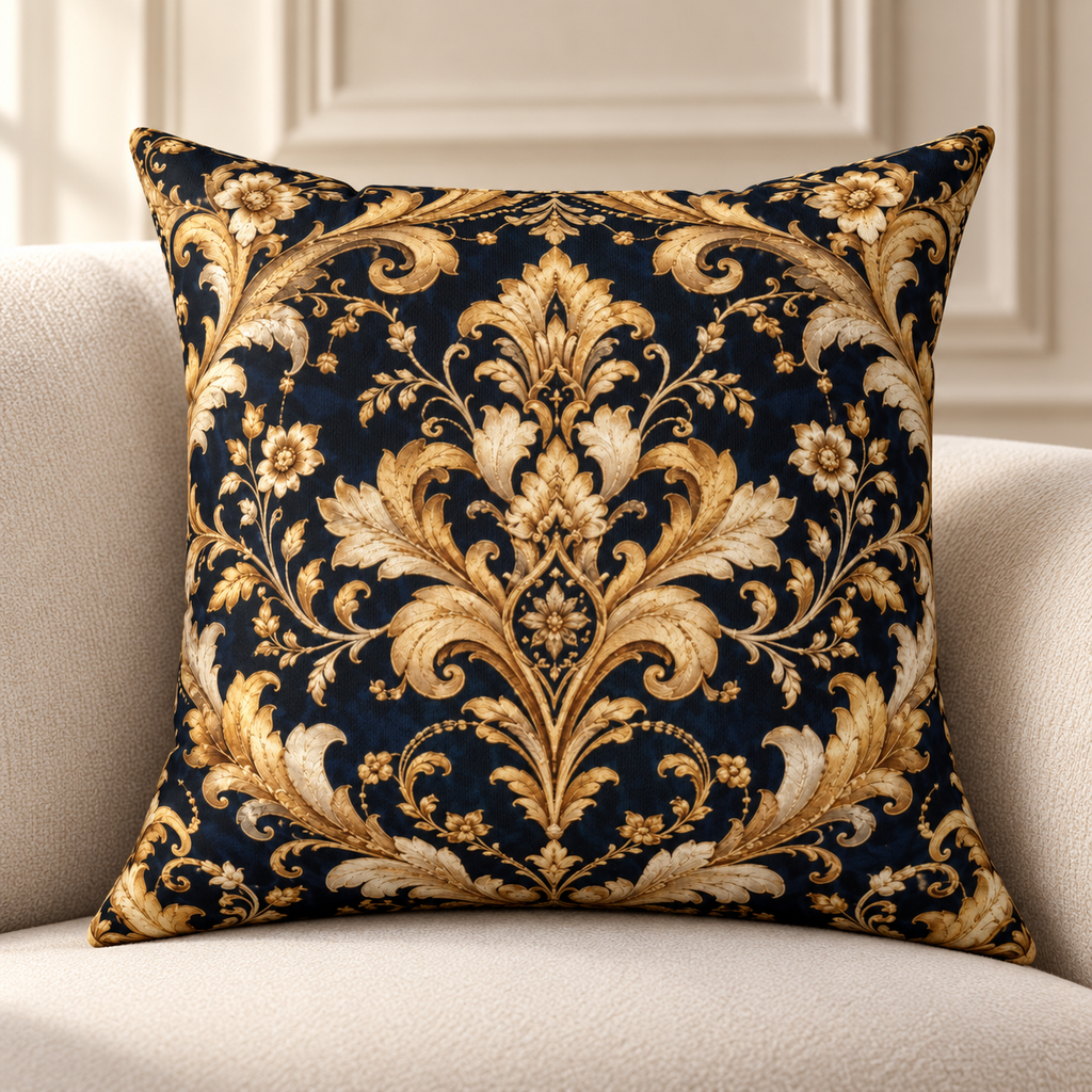 Divine Night Gilded Damask Pillow