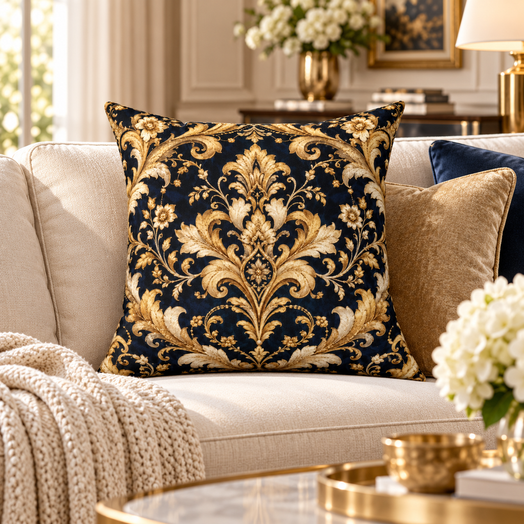 Divine Night Gilded Damask Pillow
