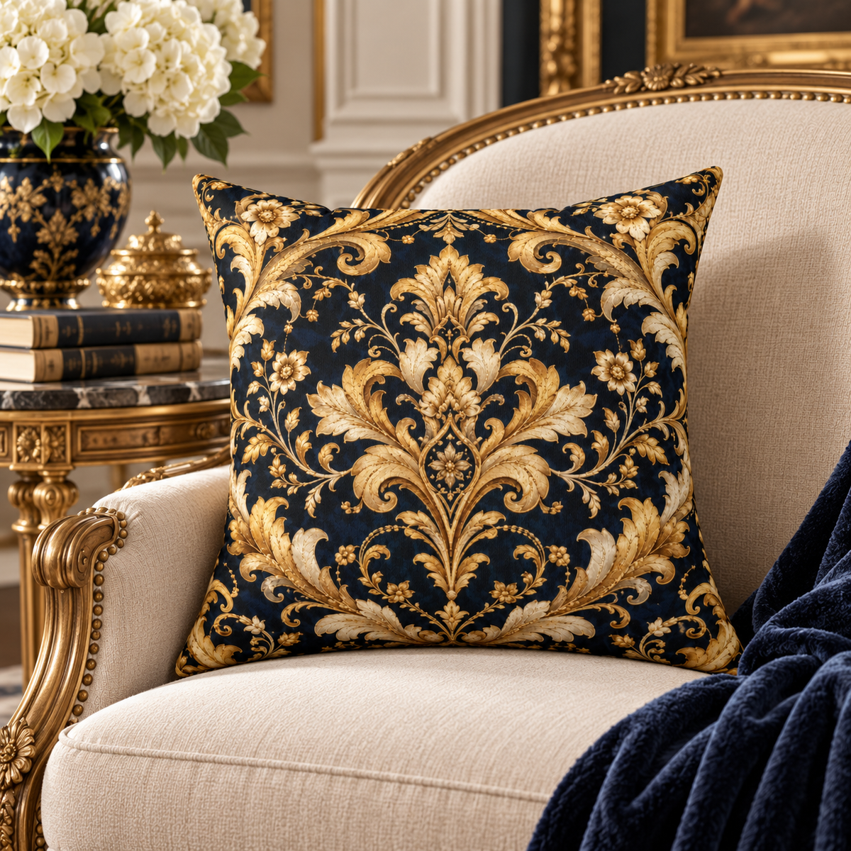 Divine Night Gilded Damask Pillow