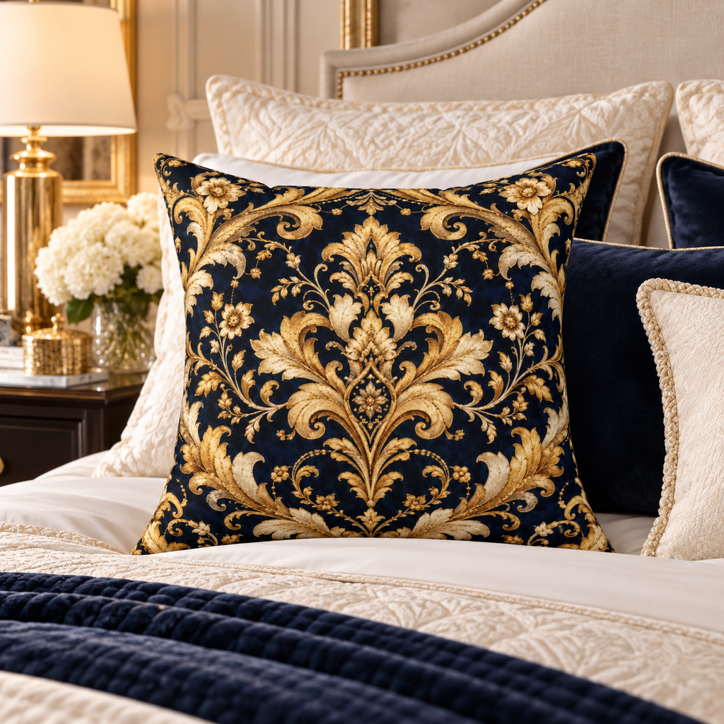 Divine Night Gilded Damask Pillow