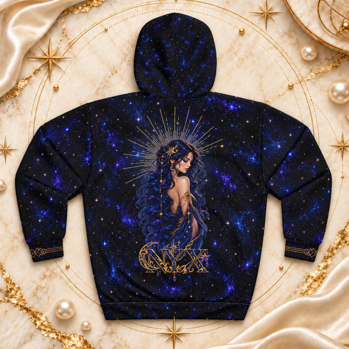 NYX Celestial AOP Hoodie – Midnight Galaxy Goddess Streetwear