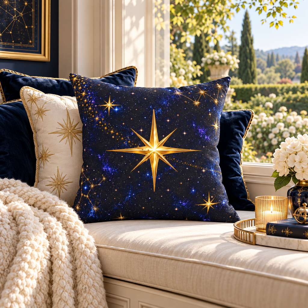 NYX Celestial Star Accent Pillow – Midnight Galaxy & Gold Throw Pillow