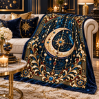 NYX Celestial Plush Blanket – Luxury Moon, Stars & Gold Throw