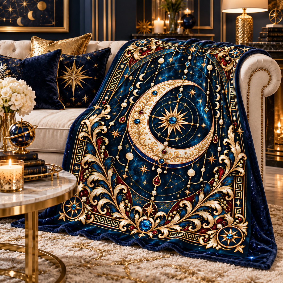 NYX Celestial Plush Blanket – Luxury Moon, Stars & Gold Throw