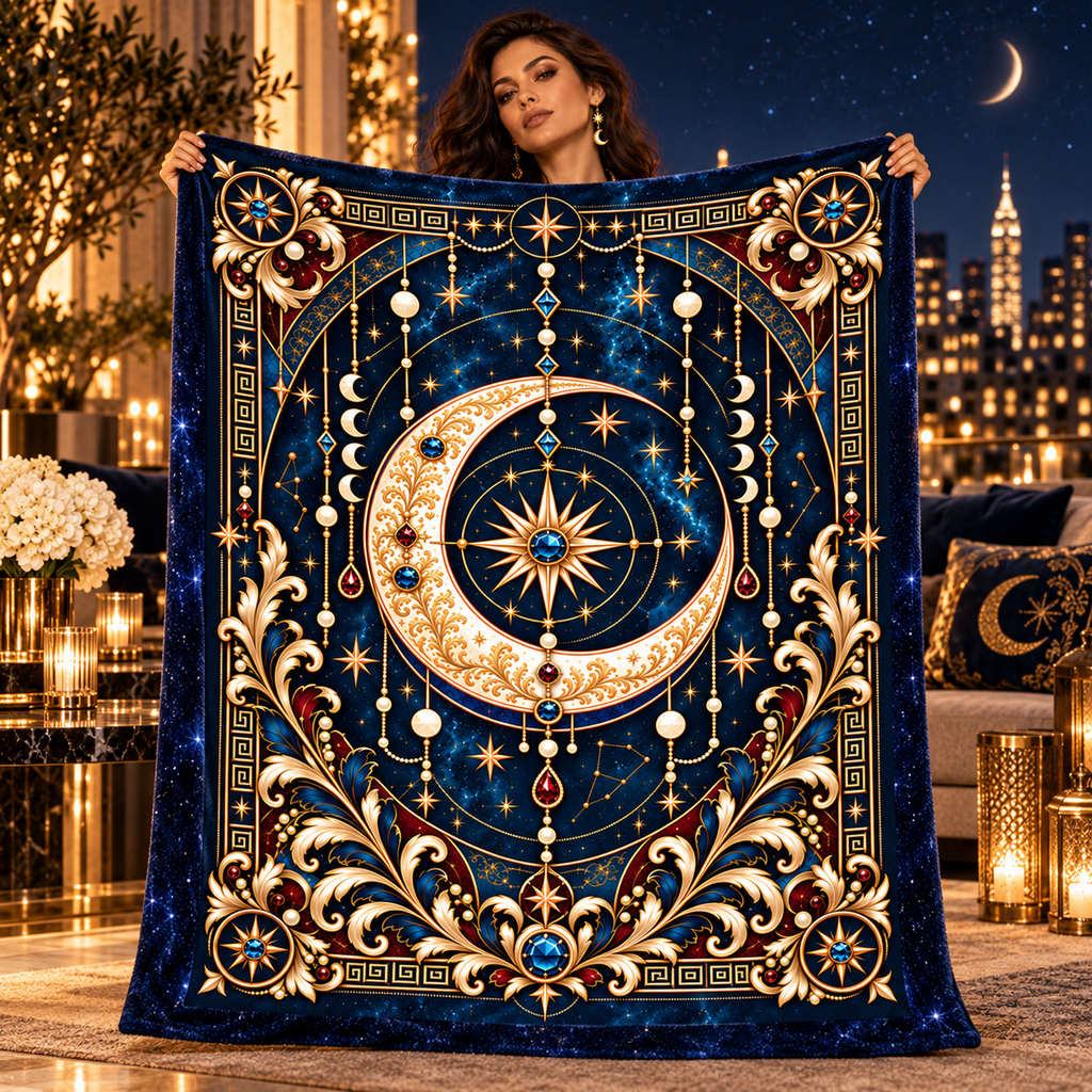 NYX Celestial Plush Blanket – Luxury Moon, Stars & Gold Throw