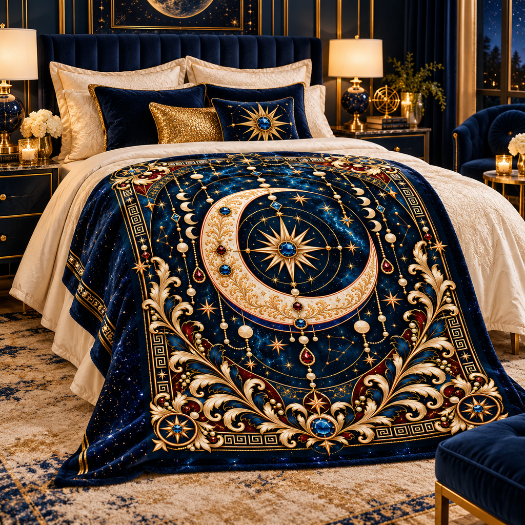 NYX Celestial Plush Blanket – Luxury Moon, Stars & Gold Throw