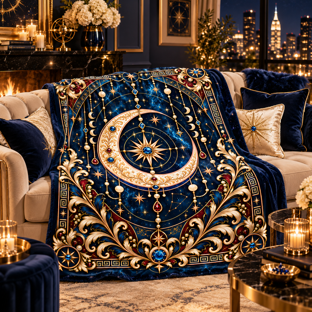 NYX Celestial Plush Blanket – Luxury Moon, Stars & Gold Throw