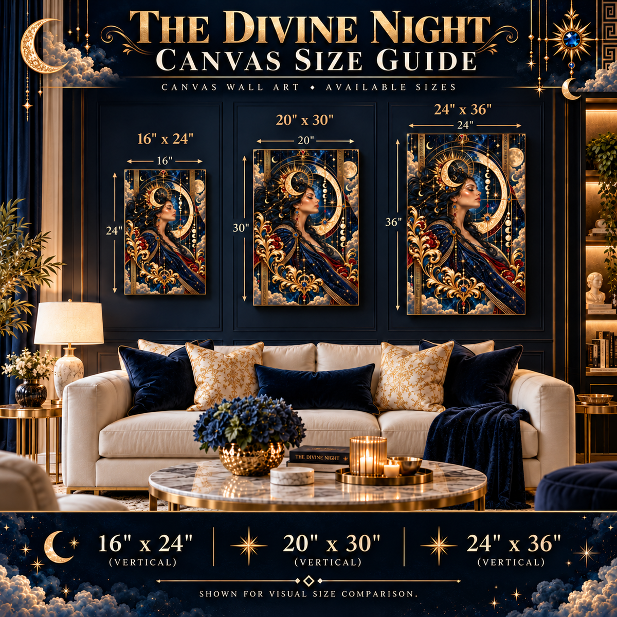 NYX Celestial Goddess Canvas Print – Luxury Moonlit Mythology Wall Art